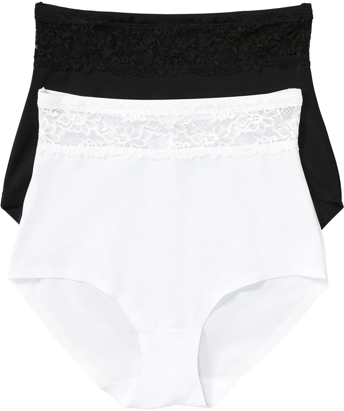 Shapingpants BONPRIX, Damen, Gr. 40, 2 Stk., schwarz (schwarz, weiß), Obermaterial: 80% Polyamid, 20% Elasthan. Spitze: 85% Polyamid, 15% Elasthan, unifarben, figurbetont, Unterhosen, leichte Formkraft für Bauch und Hüfte, figurbetonte Passform
