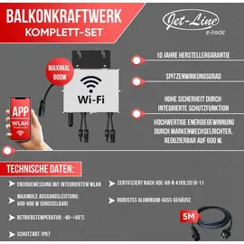 Jet-Line Balkonkraftwerk Solaranlage 1100 W mit Wechselrichter 800/600 W drosselbar