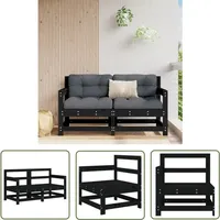 The Living Store Garten-Ecksofas 2 Stk. Schwarz Massivholz Kiefer - Gartenecke - Esszimmergarnitur - Lounge Set - Gartenmöbel - Rattan Möbel