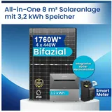 SOLAR-HOOK etm Balkonkraftwerk 1760W Bifizial Komplettset mit Speicher 3,2 kWh Anker Solix All in one, 1760,00 W, Monokristallin, (3,2 kWh Anker SOLIX Solarbank E1600 PRO Smarter Zähler Ohne Halterung), Integriertem 800W Wechselrichter und APP & WiFi Einrichtungen