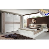 Schlafzimmer Rubio 20B Sandeiche weiß Hochglanz Bett komplett Nako Schrank LED