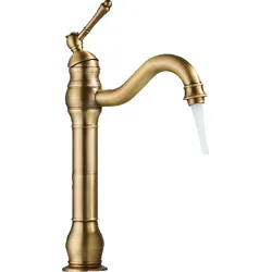 KLARWERK NALA | Vintage Hotel Gastro Messing gebürstet  hohe Badarmatur |Retro Premium Edelstahl Wasserhahn Für hohe Waschbecken |Mischbatterie 2 Anschlüsse