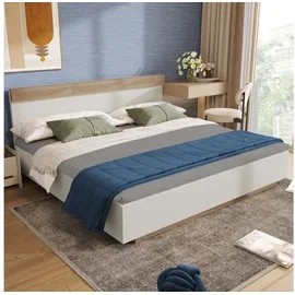 stilvora Erwachsenenbett 205 X 164 Cm Aus Holz, Doppelbett Mit Kopfteil, Zweifarbigem Design, Ohne Matratze, Eiche