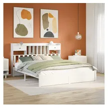 vidaXL vidaXL, Bett, Bett mit Regal ohne Matratze Weiß 180x200 cm) Kiefer (180 x 200