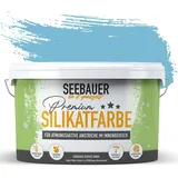 SEEBAUER diy Silikatfarbe Blau 10L für Innen (No. 819 Arctic Blue) Atmungsaktive Mineralfarbe für Allergiker - Abwaschbare Wandfarbe - Blautöne hohe Deckkraft