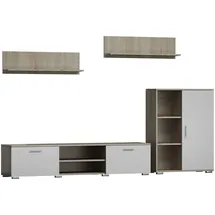 OEM Per la vita Schrankwand Weiß Sonoma Szopen – Modernes Regalwohnzimmer Set in Weiß/Sonoma - Modern mit integriertem Wohnzimmerschrank, TV Schrank, Sideboard & Wandregal
