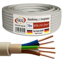 OKSI 70m NYM-J 5x1,5 mm2 Mantelleitung Feuchtraumkabel Elektrokabel Kupfer Made in Germany