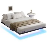 MSMASK Metallbett Schwebebett Bettgestell mit LED-Beleuchtung (Ohne Matratze), 140x200cm schwarz 140 cm x 200 cm x 20 cm