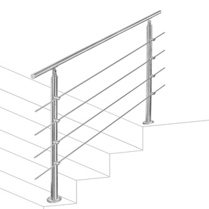 EINFEBEN Edelstahl Handlauf Geländer Treppengeländer 150 cm mit 4 Querstreben Montagematerial Wandhandlauf Wandhalterung Innen & Außen