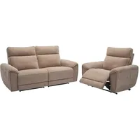 Vente-unique - Relaxsofa 3-Sitzer & Relaxsessel elektrisch - Stoff - Taupe - djaralo