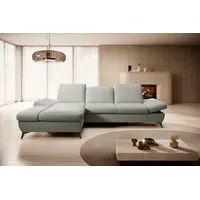 Goldstoff Ecksofa mit Schlaffunktion und Bettkasten - L-Form Sofa Beige/Grau, 1 Teile, Modernes Schlafsofa mit Sofakissen - Premium Couch Cord & L-Form grau