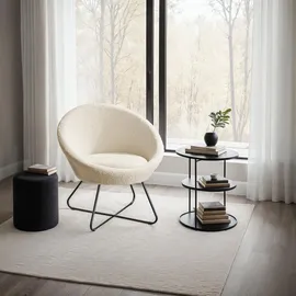 Tectake tectake® Cocktailsessel, Centera, gepolstert, mit Bouclé- oder Samtbezug, pulverbeschichtetes Stahlgestell, 83 x 73 x 82 cm