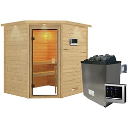 KARIBU Sauna »Mia«, inkl. 9 kW Saunaofen mit externer Steuerung, für 3 Personen - beige