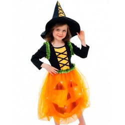 CHAKS Hexen-Kostüm ‚Pumpkin‘ für Mädchen – mit LED Lichtern orange 104