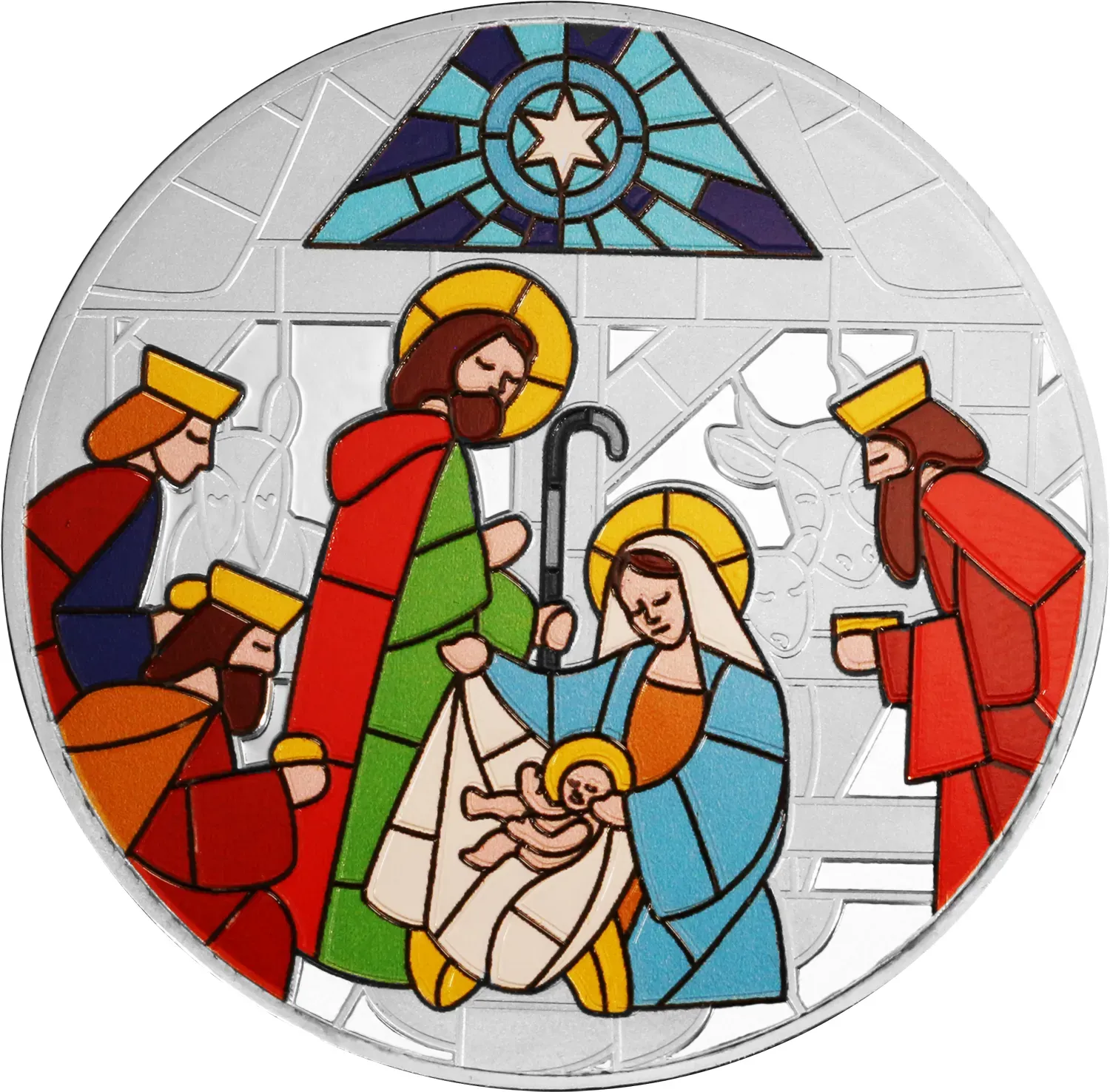 Farbveredelte Gedenkprägung „Frohe Weihnachten – Geburt Jesu Christi“