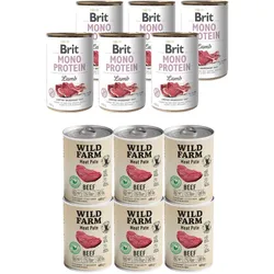BRIT MONO PROTEIN LAMB 6x400g + Wild Farm Pate Beef 6x400g glutenfreies Hundefutter