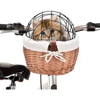 Vesone Katzenkorb für Fahrrad | Weiden-Fahrradkorb vorne aus Webstoff mit Drahtgeflecht-Abdeckung | Abnehmbarer Fahrrad-Hundeträger, Fahrrad-Haustierträgerkorb, Hundeträger zum Radfahren