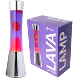 FISURA - Lavalampe rot und lila. Verchromter Silbersockel, lila Flüssigkeit und rote Lava. Lavalampe mit Ersatzbirne. Maße: 11 x 11 x 39,5 Zentimeter.