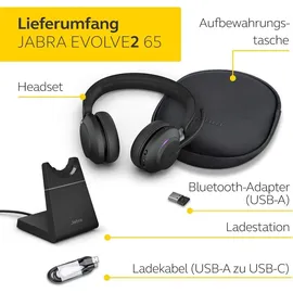 JABRA Evolve2 65 USB-A MS Teams Stereo schwarz mit Ladestation