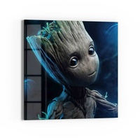 DEQORI Glasbild 'Niedlicher Baby Groot', 'Niedlicher Baby Groot', Glas Wandbild Bild schwebend modern blau|braun