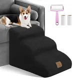 3-stufige Hundetreppe für Sofa und Bett, rutschfeste Schaumstoff-Hunderampe für kleine verletzte Hunde und Katzen, Haustierleiter mit abnehmbarem waschbarem Bezug, Send Lint Sticky Roller Set, Schwarz