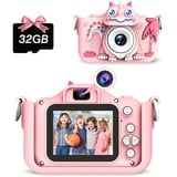 NEOVSUNY Kinderkamera, Kinder Kamera 20MP 1080P HD Selfie Digitalkamera Kinder, Fotoapparat Kinder, 2.0”Bildschirm mit 32GB Karte Dinosaurier Fotokamera Geschenke für 3-12 Jahre Jungen und Mädchen