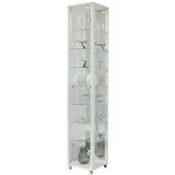 Glasvitrine Sammlervitrine Vitrine Standvitrine mit LED und 7 Glasböden höhenverstellbar ESG Glas in Weiß Dekor 172x32x33 cm