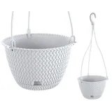 RATTAN RUNDER BLUMENTOPF 3L HÄNGEND SPLOFY WEISS MIT HAKEN FÜR BALKON TERRASSE