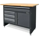 Weber Werkbank mit Schubladen grau schwarz 120 x 60 x 86 cm leer mit Holzarbeitsplatte Werktisch abschließbar Werkzeugschrank Werkstattschrank - Grau