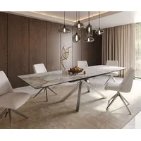 DeLife Esstisch Edge 200-300x100 Keramik Minas Melange Weiß-Beige Kreuzgestell