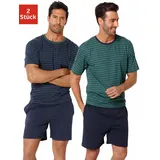 LE JOGGER Pyjama (4 tlg 2 Stück), kurz im Streifendesign Gr. 48/50, petrol, marine, , 807309-48