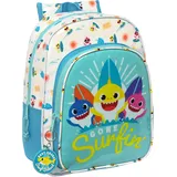 Safta BABY SHARK SURFING Schulrucksack, Kinderrucksack, Kinderrucksack, anpassbar an den Kinderwagen, ideal für Schulkinder, bequem und vielseitig, 26 x 11 cm, Blau Weiß, blau/weiß,