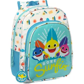Safta BABY SHARK SURFING Schulrucksack, Kinderrucksack, Kinderrucksack, anpassbar an den Kinderwagen, ideal für Schulkinder, bequem und vielseitig, 26 x 11 cm, Blau Weiß, blau/weiß,