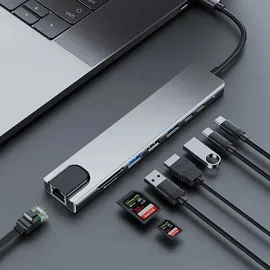 tradenation USB-C Hub Dockingstation 8-IN-1 Adapter 4K HDMI USB 3.0 LAN RJ45 Ethernet Micro SD Kartenleser für Apple Dell HP Lenovo Asus Acer Microsoft Samsung