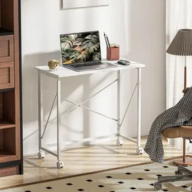 Homcom Schreibtisch Computertisch mit Rollen Faltbar Bürotisch mit Stahlgestell - Weiß