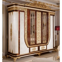 Casa Padrino Luxus Barock Schlafzimmerschrank Weiß / Braun / Gold - Prunkvoller Massivholz Kleiderschrank im Barockstil - Barock Schlafzimmer & Hotel Möbel - Edel & Prunkvoll
