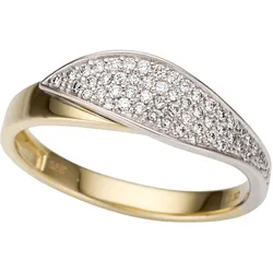 Fingerring FIRETTI "Schmuck Geschenk Gold 585 Damenring Goldring" Gr. 17, gelb (weißgoldfarben, gelbgoldfarben, weiß), Fingerringe, Damen, 17, 0,25 ct P2 = erkennbare Einschlüsse, Weißgold 585-Gelbgold 585-Diamanten, 6mm, Weißgold 585, Gelbgold 585, Diamanten, mit Brillanten