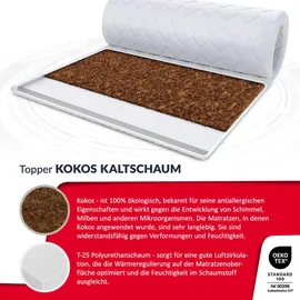 Fdm Matratzentopper KOKOS-KALTSCHAUM Matratze Topper 90x200 cm Kaltschaum Kokos Härtegrad H4 Höhe 4 cm Allergiker Geeignet Öko-Tex Weiß