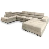 Masseno Ecksofa, Creme, Holz, 5-Sitzer, U-Form, 345x90x202 cm, Wohnzimmer, Sofas & Couches, Wohnlandschaften, Wohnlandschaften in U-Form