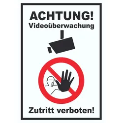 Achtung Videoüberwachung Zutritt verboten Schild A3