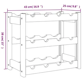 vidaXL Weinregal für 12 Flaschen Braun Massivholz Kiefer 43 x 25 x 38 cm