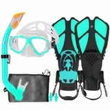 Kindermaske, Schnorchel-Set mit Flossen, Anti-Leck-Schnorchelausrüstung für Kinder mit verstellbaren Flossen, Jugend Junior Full Dry Schnorchel-Set, Scuba mit Tasche, 5–14 Jahre