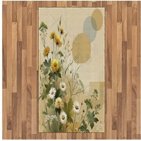 Teppich Flachgewebe Deko-Teppiche für das Wohn-,Schlaf-, und Essenszimmer, Abakuhaus, rechteckig, Blumiger Eukalyptus Pastell in voller Blüte beige|grün 80 cm x 150 cm