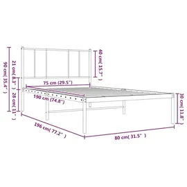 vidaXL Bettgestell mit Kopfteil Metall Schwarz 75x190 cm - Schwarz
