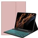 YHFZR Tastatur Hülle für Samsung Galaxy Tab S8 Ultra, [Deutsches QWERTZ] Slim Hülle mit 7 Farben Beleuchtung Kabellose Tastatur mit Schützhülle für Samsung Tab S8 Ultra 14,6'' X900/X906, Rosa-A