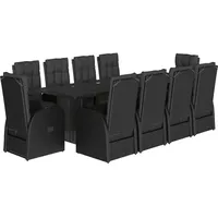 VidaXL 11-tlg. Garten-Essgruppe mit Kissen Schwarz Poly Rattan