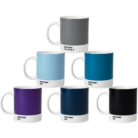 Pantone Porzellan Kaffee Becher 6er-Set, 6 Kaffeetassen à 375 ml mit Henkel, spülmaschinenfest, Blautöne
