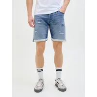 JACK & JONES "JJIRICK JJICON I.K. SHORTS GE 136 SN", Herren, Gr. XS, N-Gr, blau (blau denim), Web, Obermaterial: 48% Baumwolle, 26% Viskose, 25% Polyester, 1% Elasthan, unifarben, regular fit kniefrei, Hosen Shorts, im Five-Pocket Style