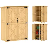 Outsunny Gartenschrank Holz, Geräteschuppen mit Abschließbar Doppeltür Asphalt-Dach Ablage 116,5x57x167cm, wetterfest Geräteschrank, Gerätehaus Gartenschuppen