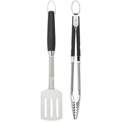 Grillbesteck-Set WENKO "BBQ", silber (silberfarben matt, schwarz), Edelstahl, Grillbesteck-Sets, Pfannenwender & Grillzange, hitzebeständig, rostfreier Edelstahl